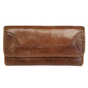 Frye Melissa Trifold Antique Leather Wallet Cognac Brown